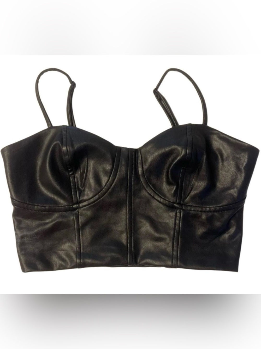Express Black Faux Leather Bustier Crop Top